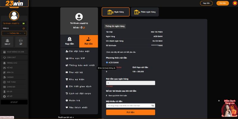 rút tiền 23win qua ngân hàng